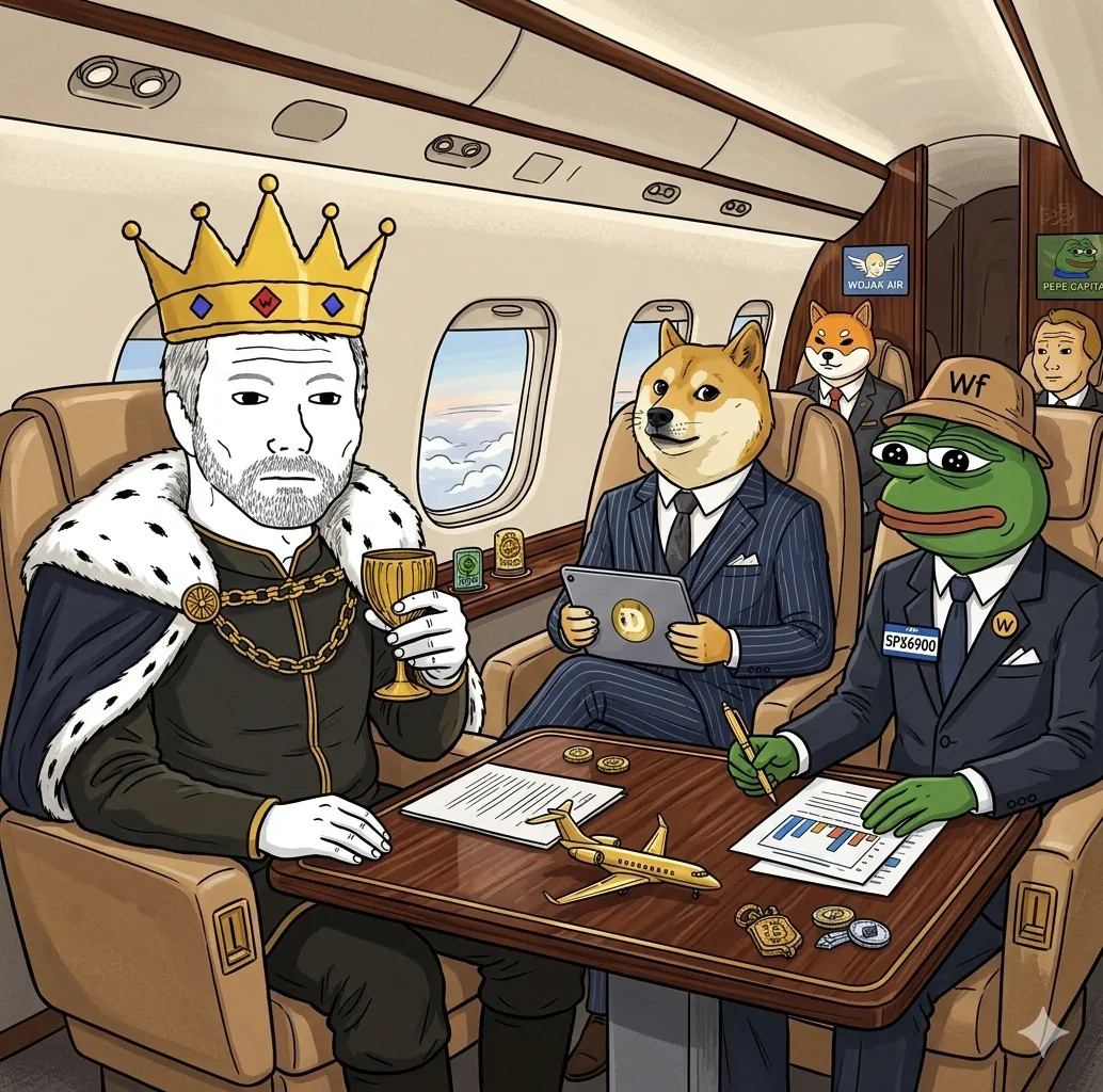 The Cope King flying private — $SAYLOR parody art